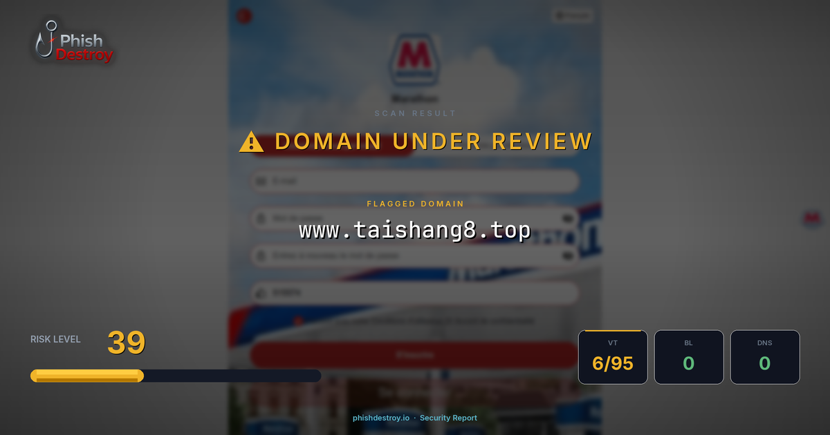 www.taishang8.top phishing report — threat analysis by PhishDestroy