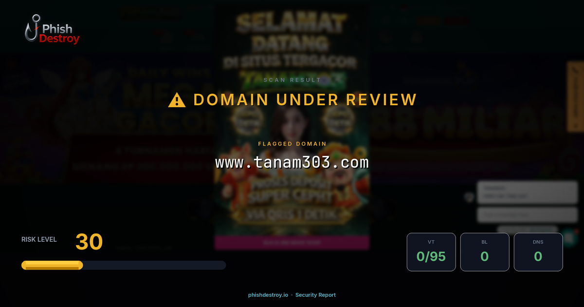 www.tanam303.com phishing report — threat analysis by PhishDestroy