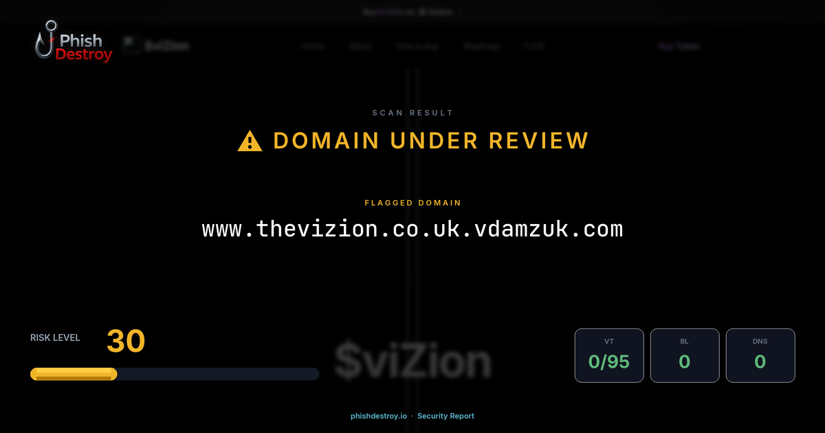 www.thevizion.co.uk.vdamzuk.com phishing report — threat analysis by PhishDestroy