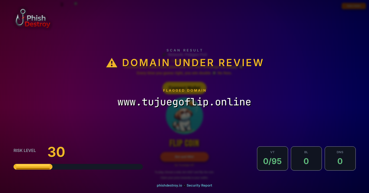 www.tujuegoflip.online phishing report — threat analysis by PhishDestroy