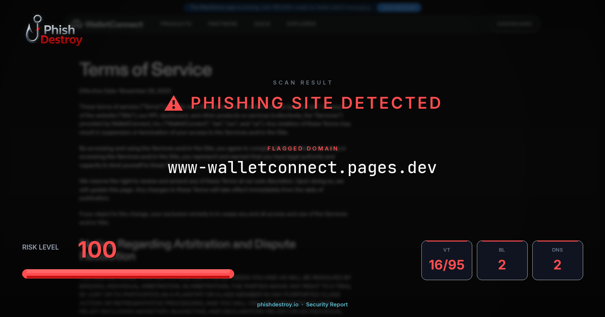 www-walletconnect.pages.dev phishing report — threat analysis by PhishDestroy