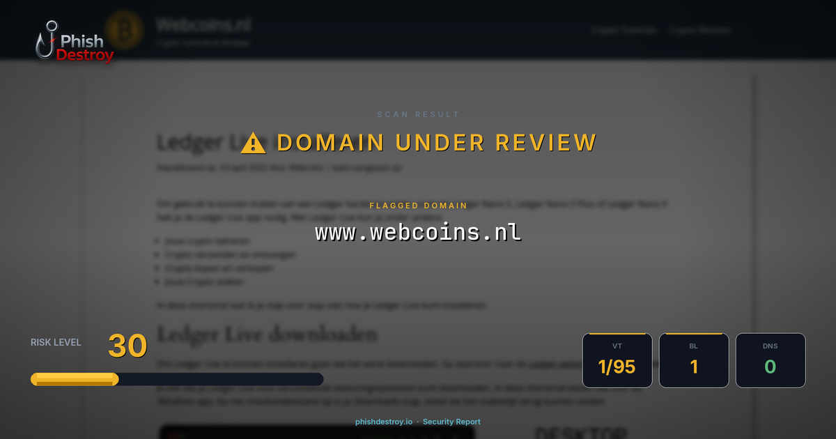 www.webcoins.nl phishing report — threat analysis by PhishDestroy