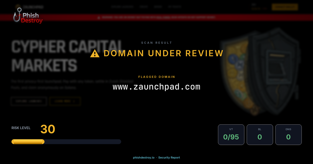 www.zaunchpad.com phishing report — threat analysis by PhishDestroy