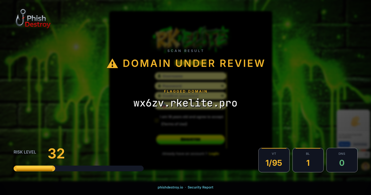 wx6zv.rkelite.pro phishing report — threat analysis by PhishDestroy