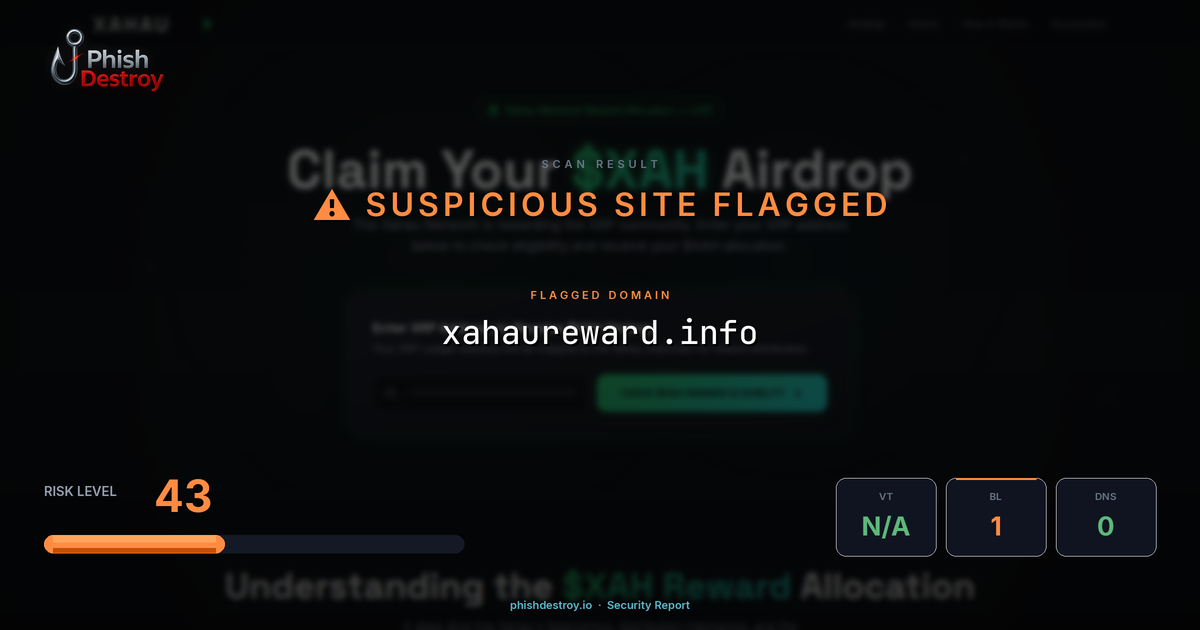 xahaureward.info phishing report — threat analysis by PhishDestroy