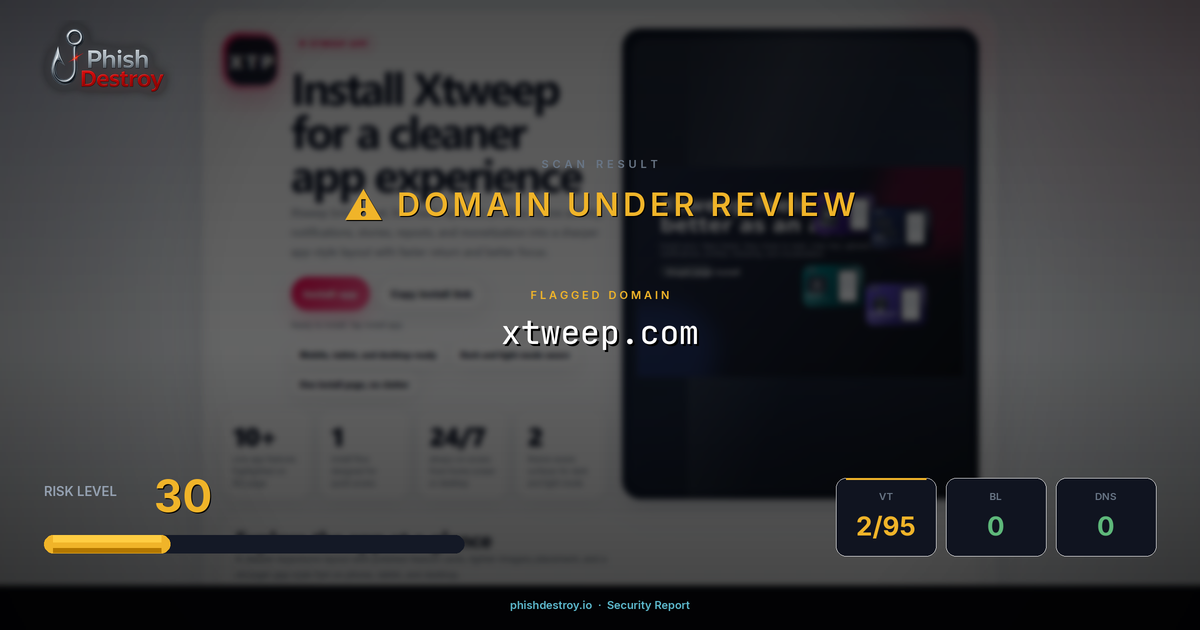 xtweep.com phishing report — threat analysis by PhishDestroy