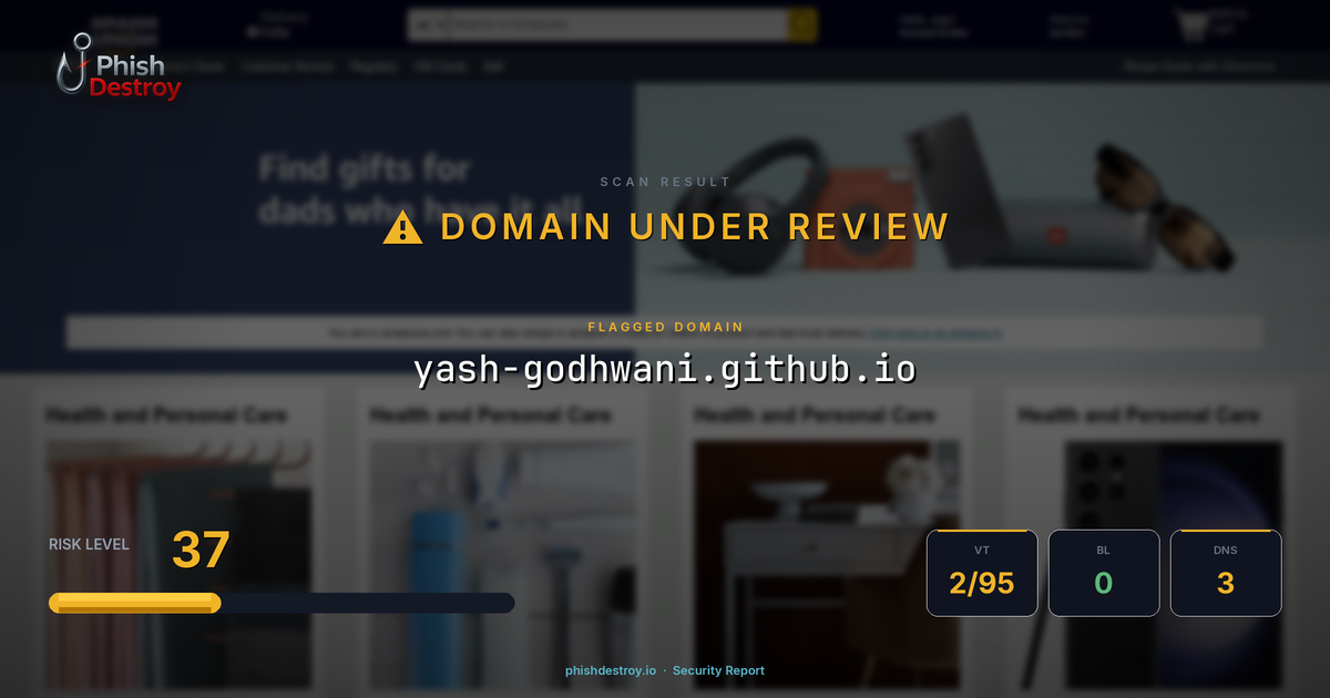 yash-godhwani.github.io phishing report — threat analysis by PhishDestroy