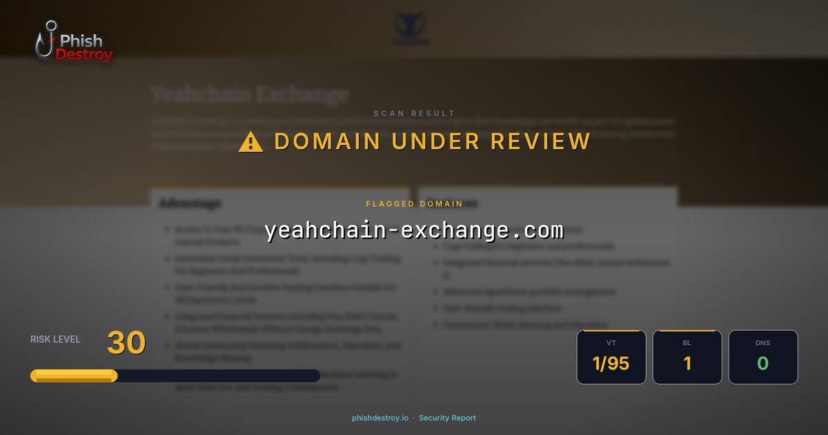 yeahchain-exchange.com phishing report — threat analysis by PhishDestroy