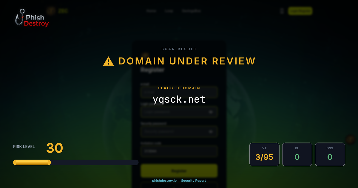 yqsck.net phishing report — threat analysis by PhishDestroy