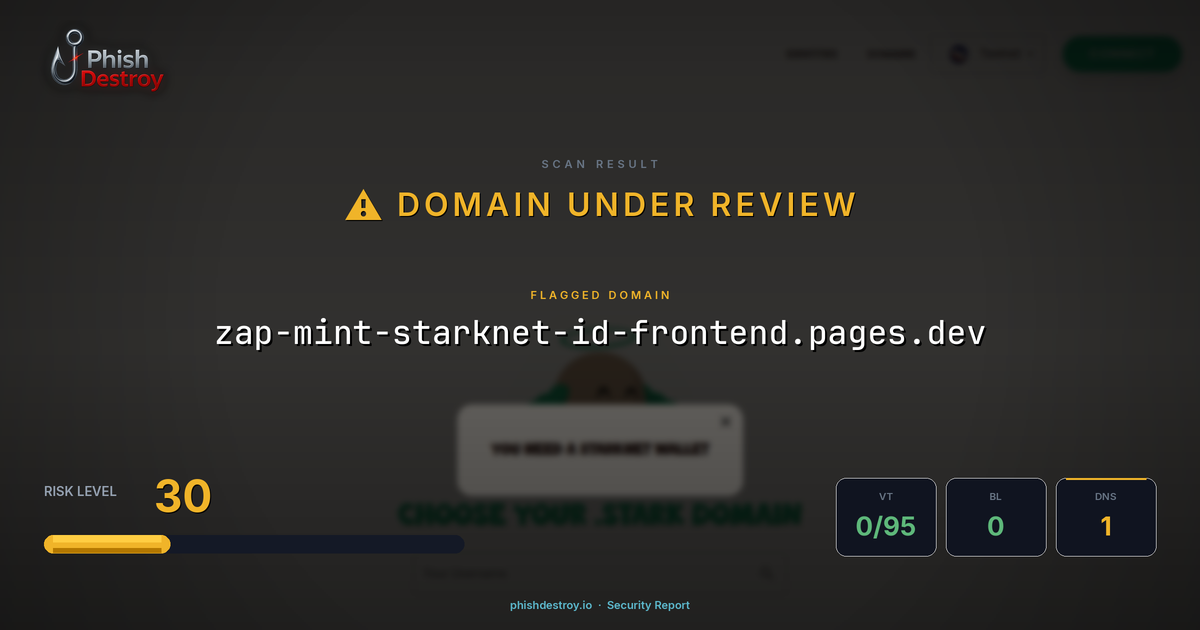 zap-mint-starknet-id-frontend.pages.dev phishing report — threat analysis by PhishDestroy
