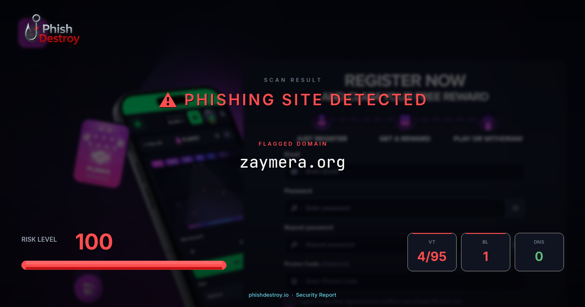 zaymera.org phishing report — threat analysis by PhishDestroy