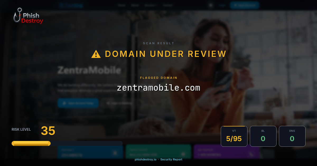 zentramobile.com phishing report — threat analysis by PhishDestroy