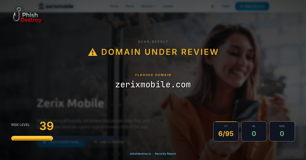 zerixmobile.com phishing report — threat analysis by PhishDestroy