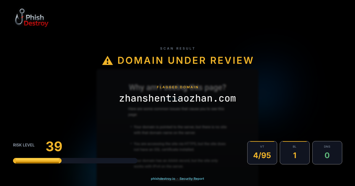 zhanshentiaozhan.com phishing report — threat analysis by PhishDestroy