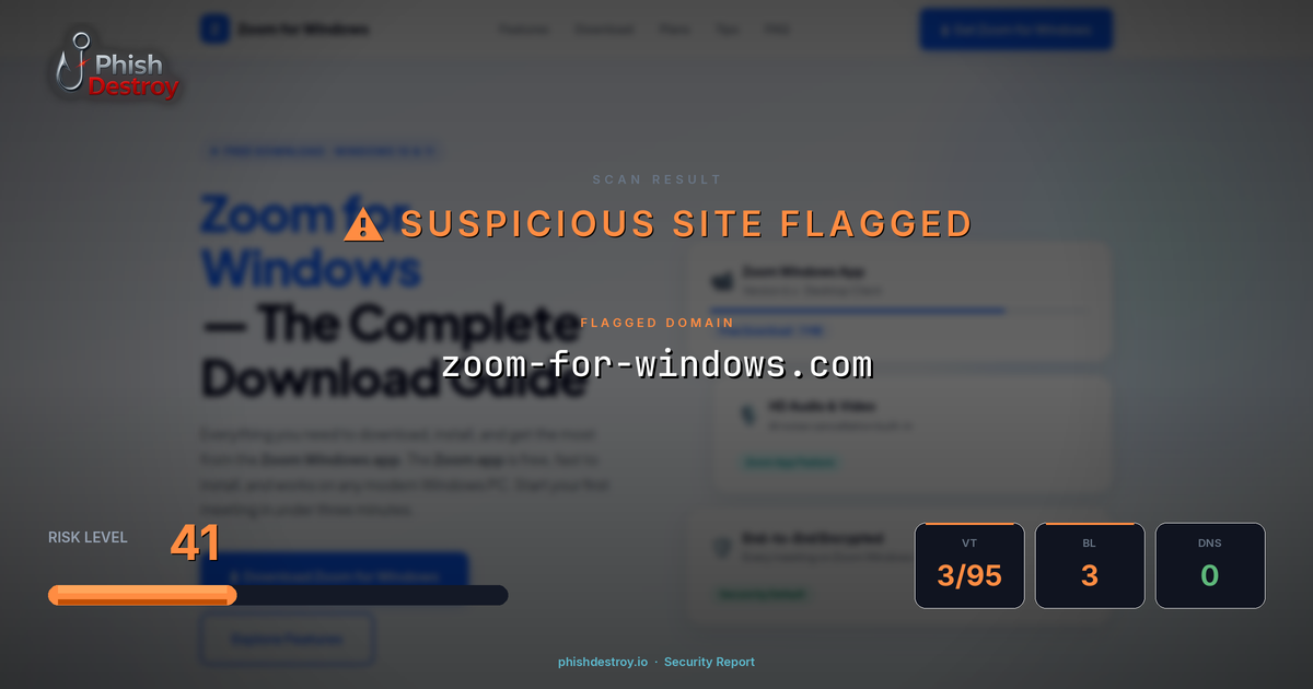 zoom-for-windows.com phishing report — threat analysis by PhishDestroy