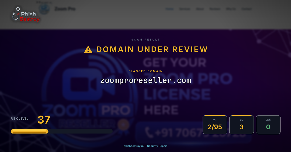 zoomproreseller.com phishing report — threat analysis by PhishDestroy