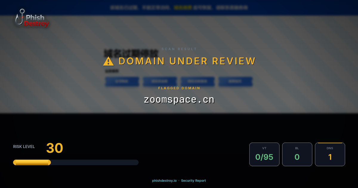 zoomspace.cn phishing report — threat analysis by PhishDestroy