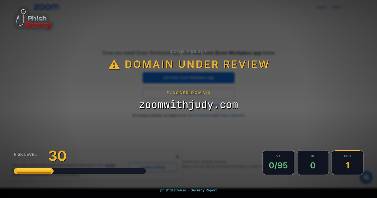 zoomwithjudy.com phishing report — threat analysis by PhishDestroy