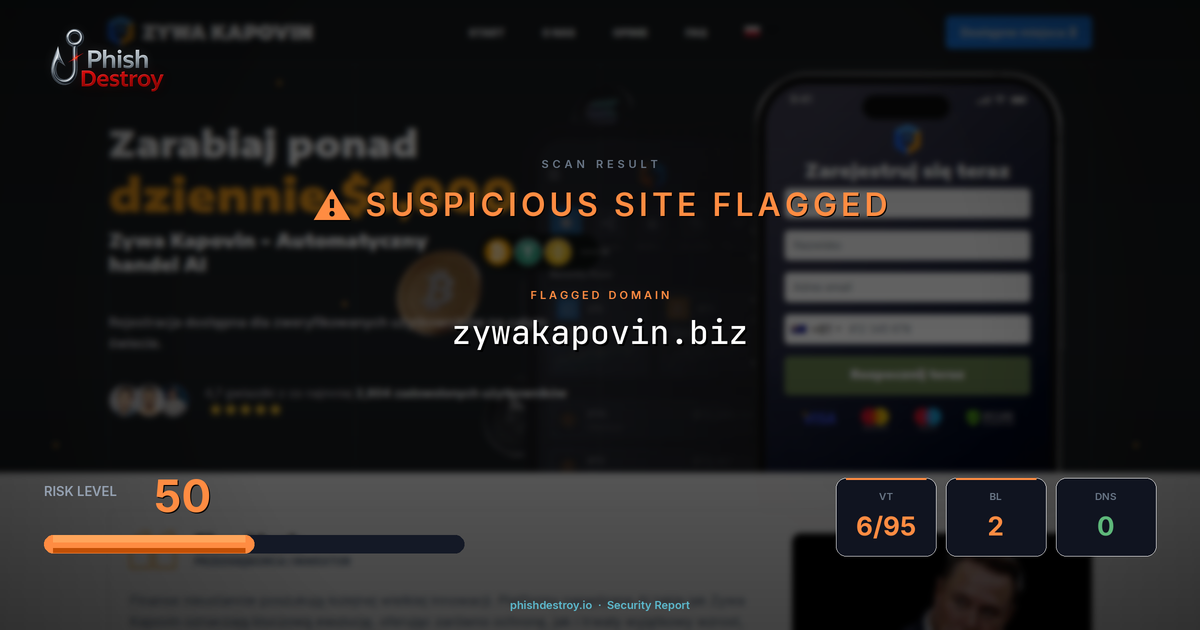 zywakapovin.biz phishing report — threat analysis by PhishDestroy