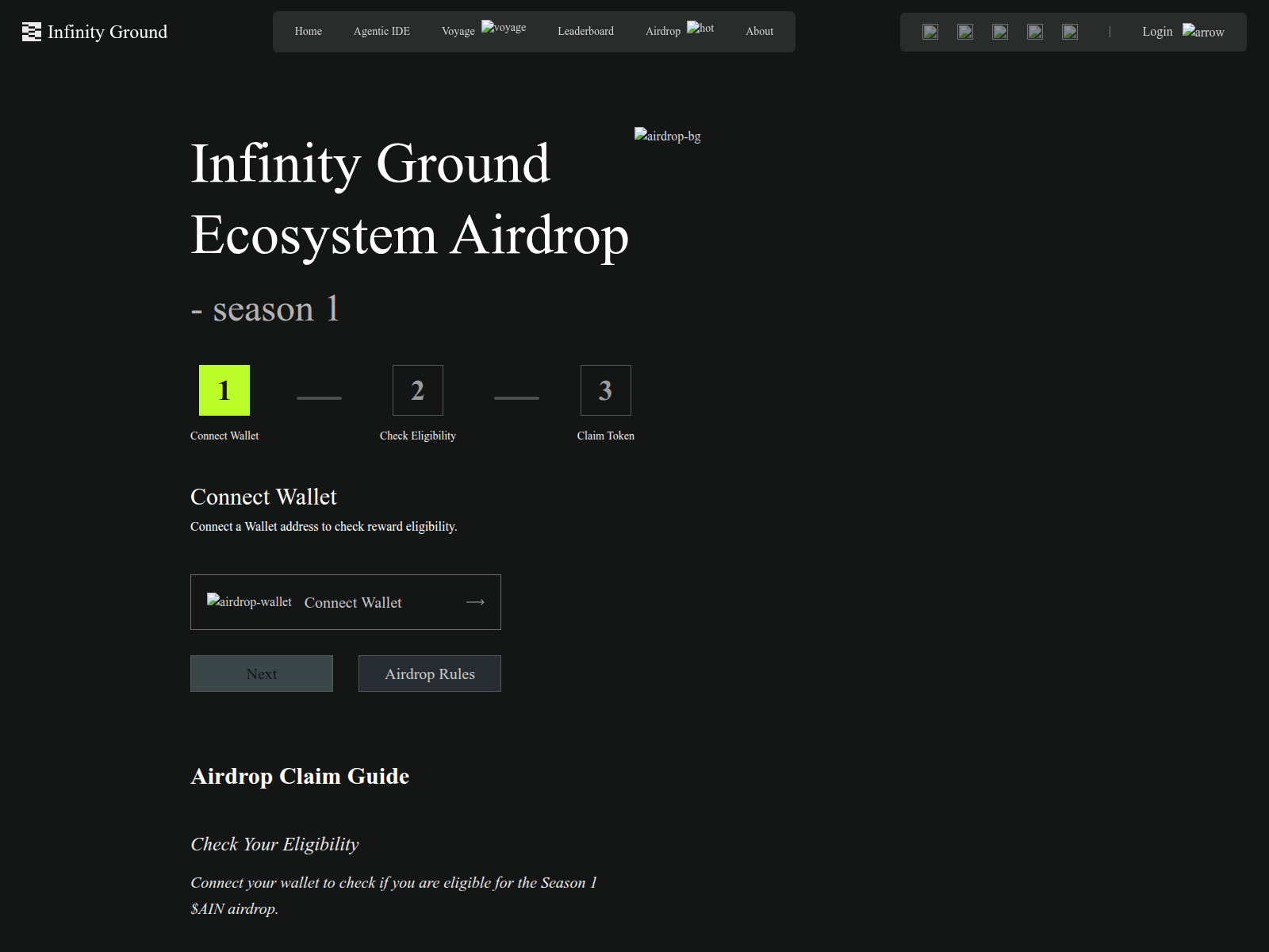 Screenshot of airdrop.infinityground.xyz