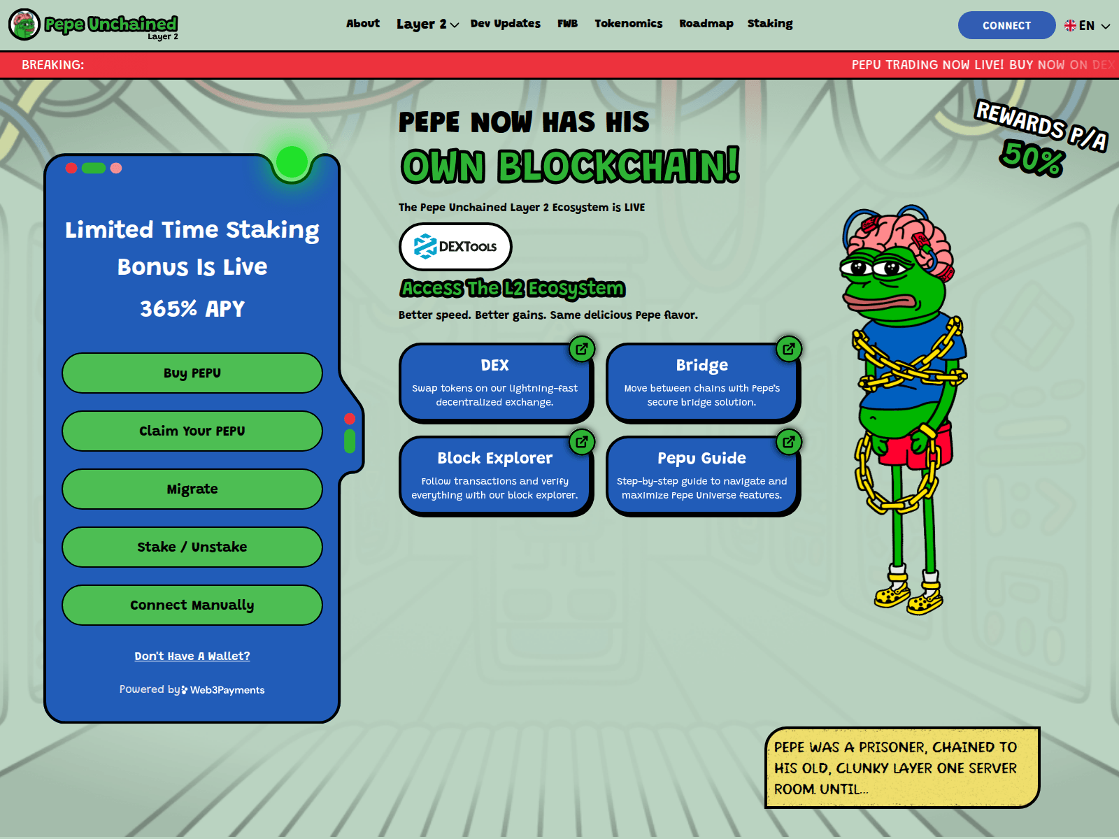 Screenshot of migrate-pepeunchained.com