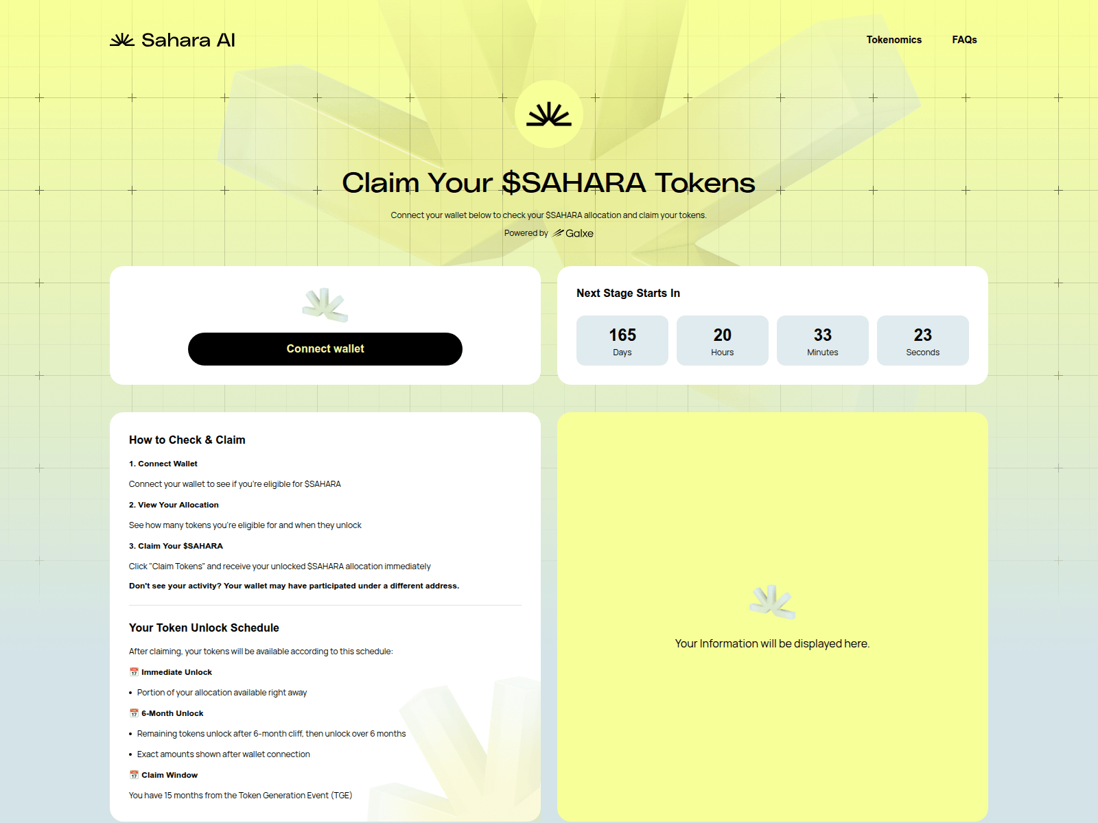 Screenshot of claim.saharachain.xyz