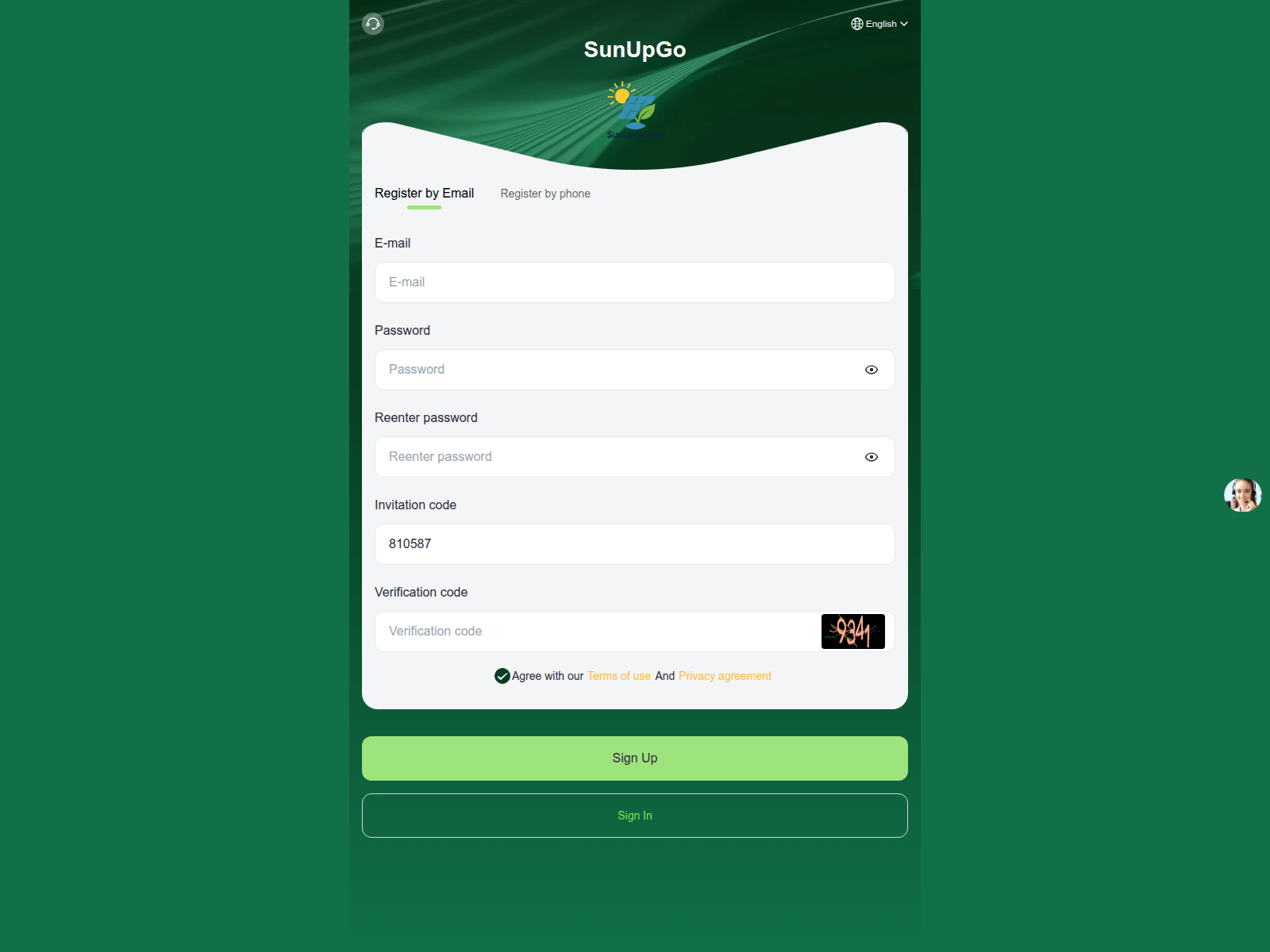 Screenshot of sunupgo.com