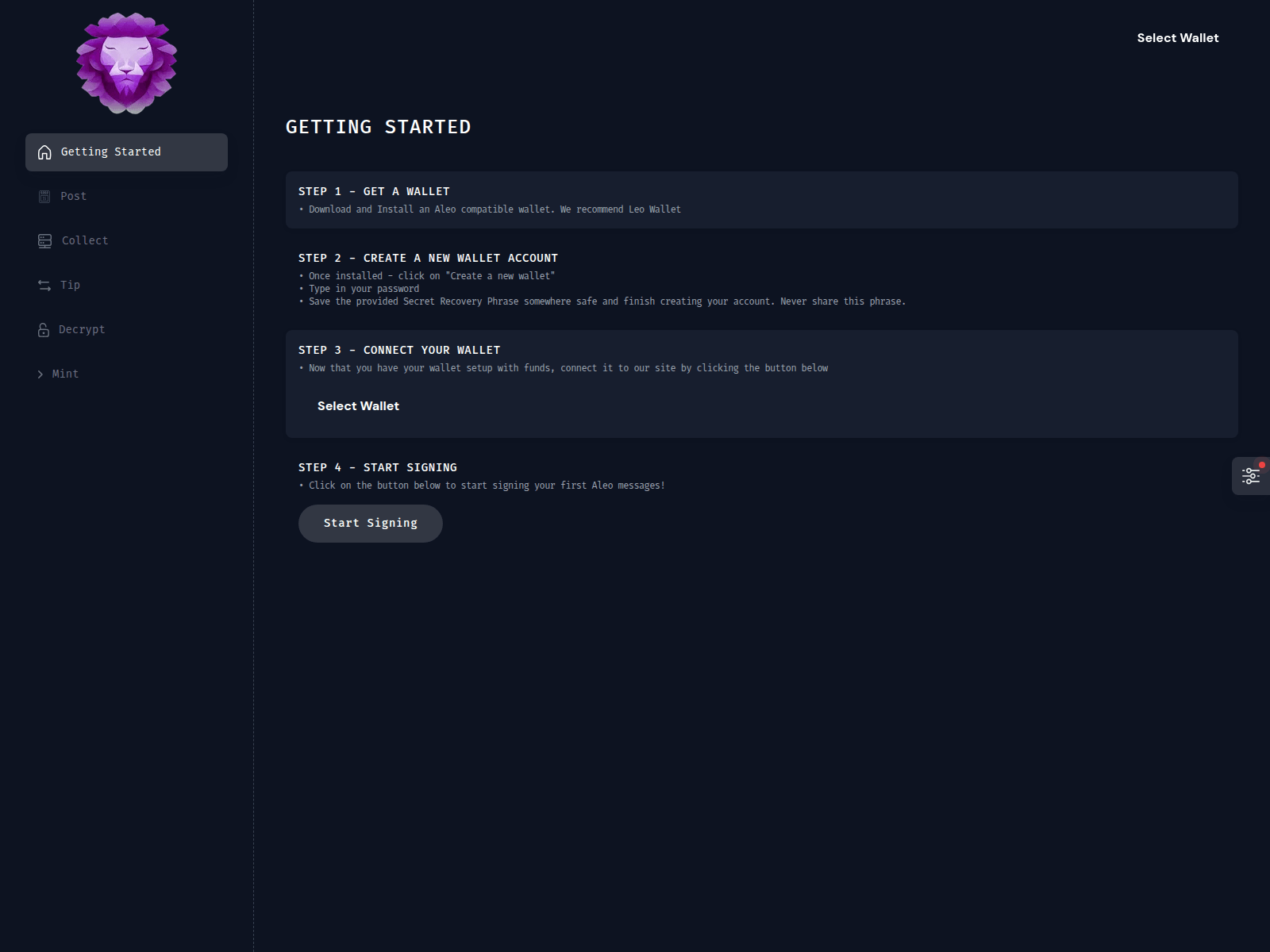 Screenshot of leo-wallet-demo-khaki.vercel.app