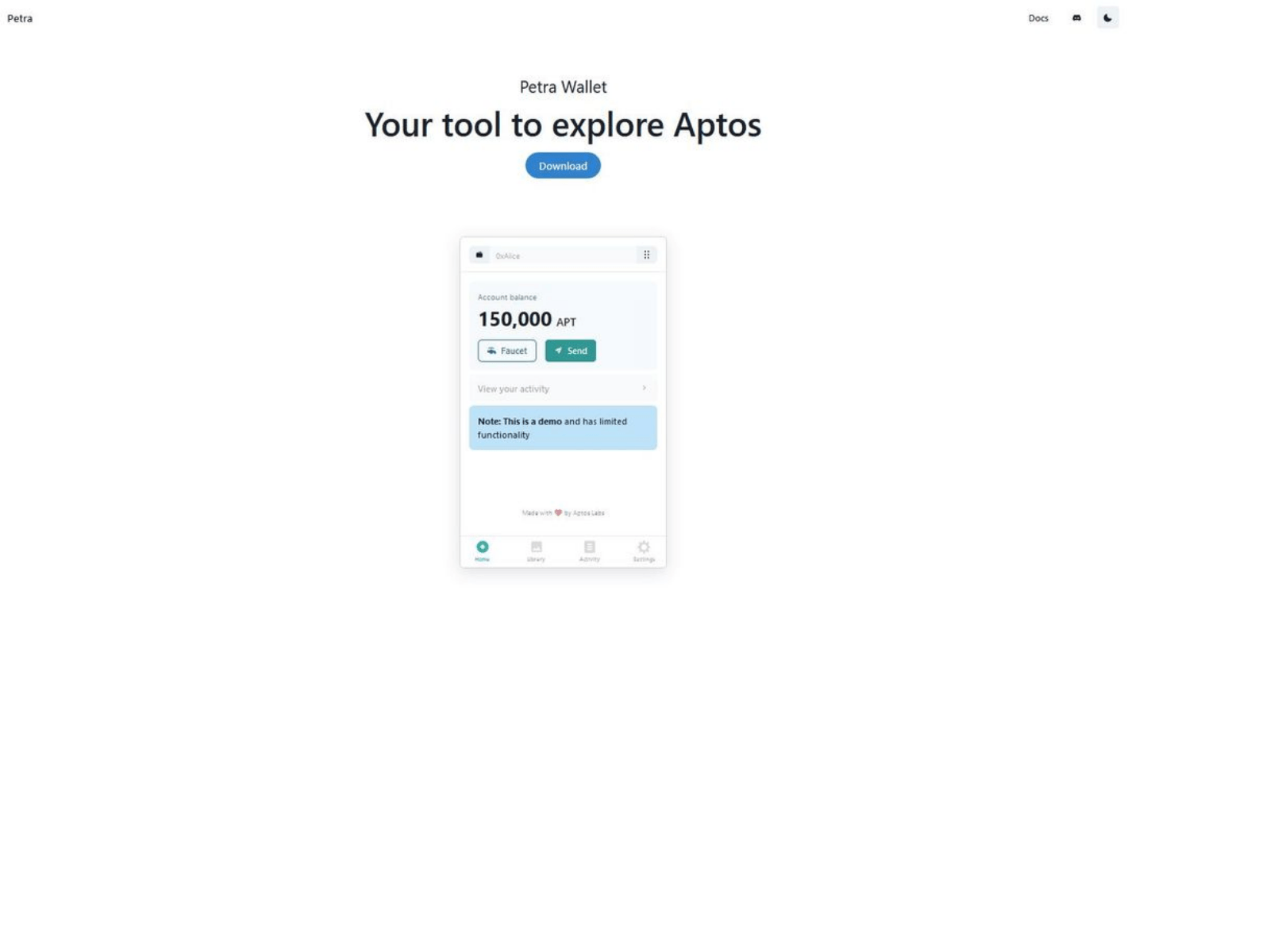 Screenshot of petraaptoswallet.webflow.io