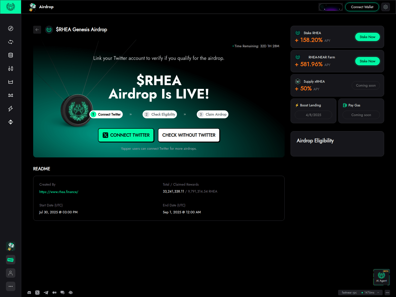 Forensic screenshot of dex.rhea-finance.network