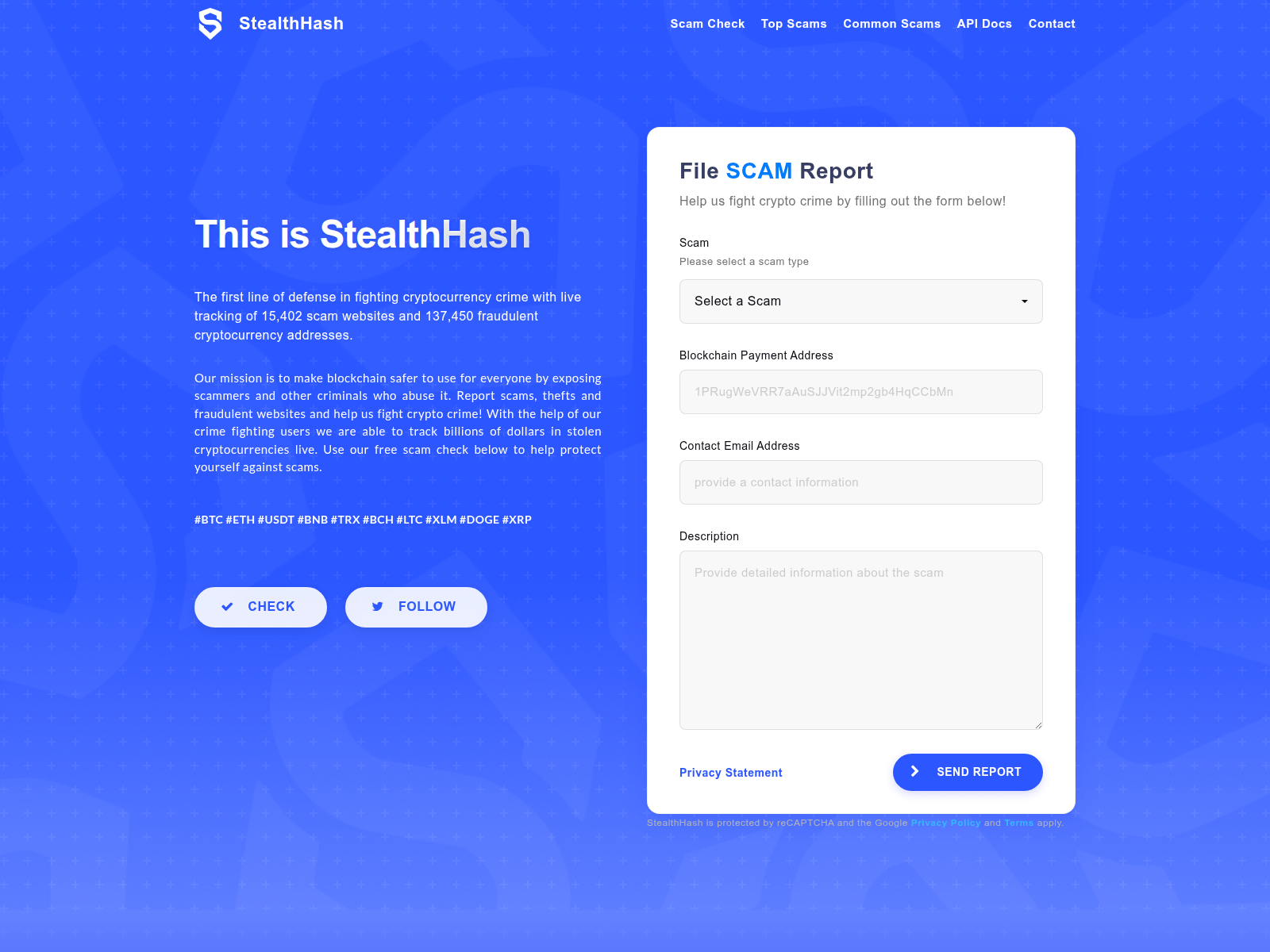 Screenshot of stealthhash.com