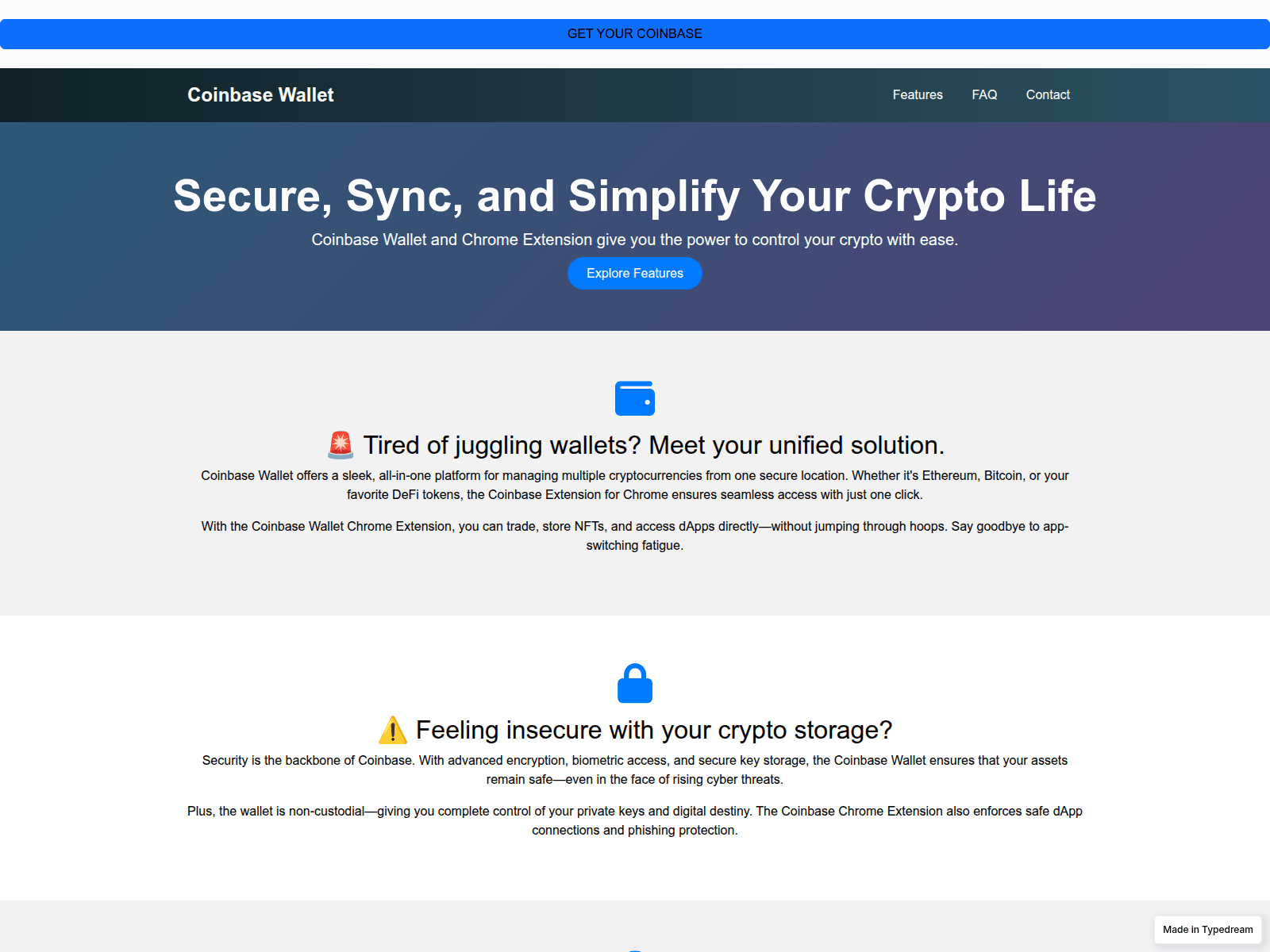 Screenshot of coinbase-en-wallet.typedream.app