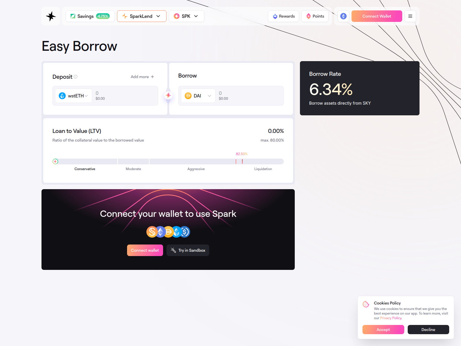 Screenshot of spark.fi-app-connect-v2-wallets.online