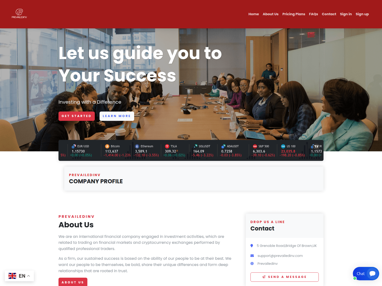 Screenshot of prevailedinv.com