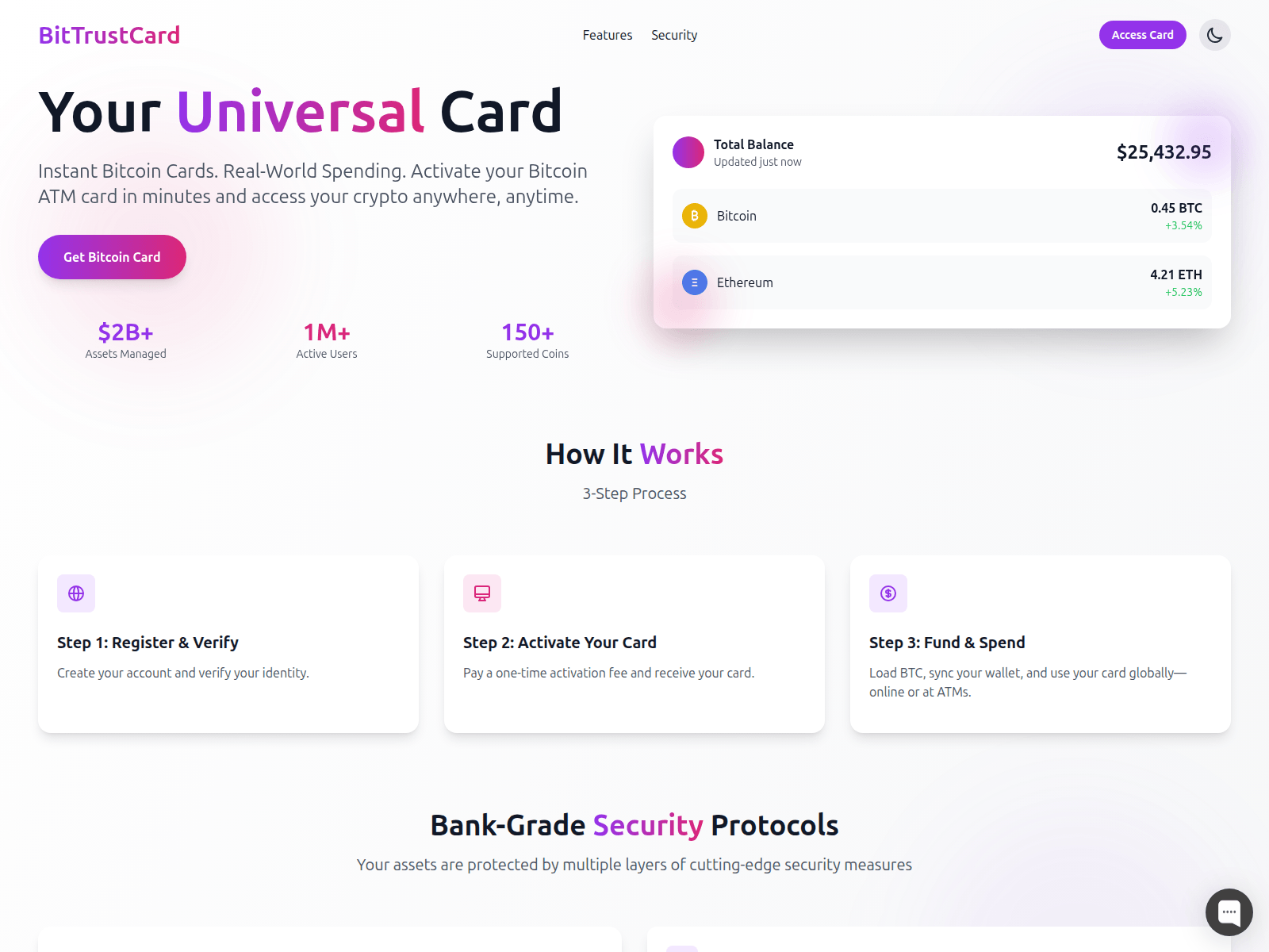 Screenshot of bittrustcard.com