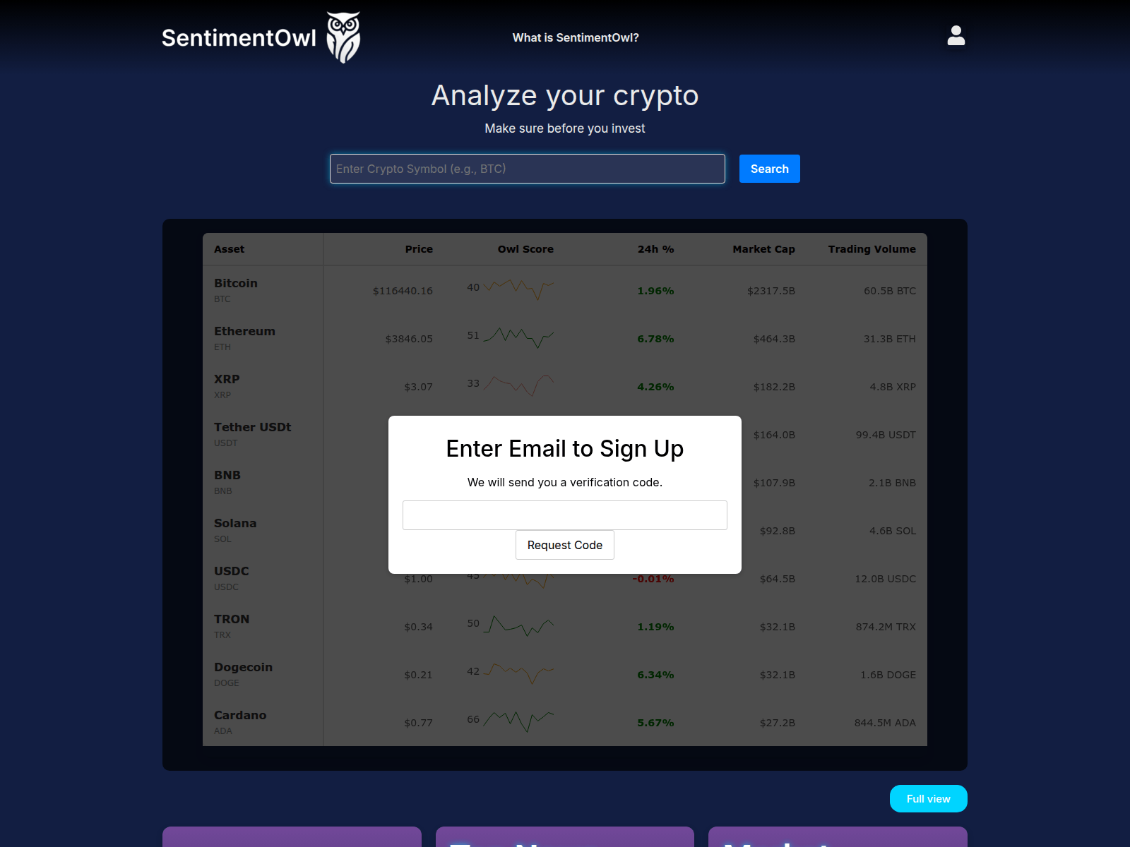 Forensic screenshot of sentimentowl.com