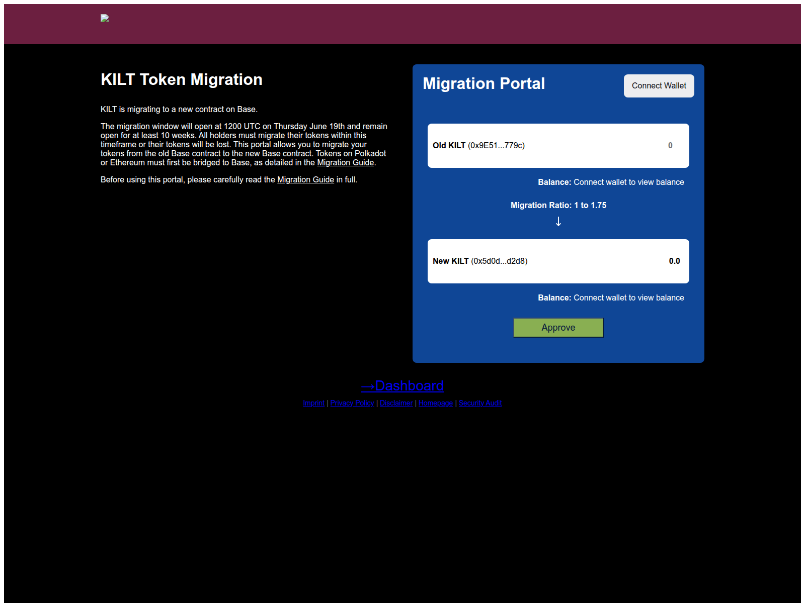 Screenshot of kilt-migrate.com
