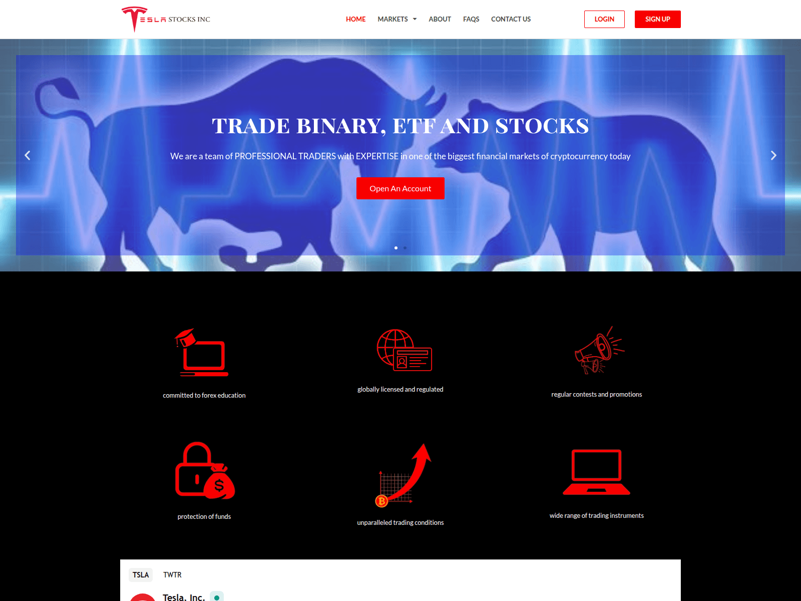 Screenshot of account.teslastocks-inc.net