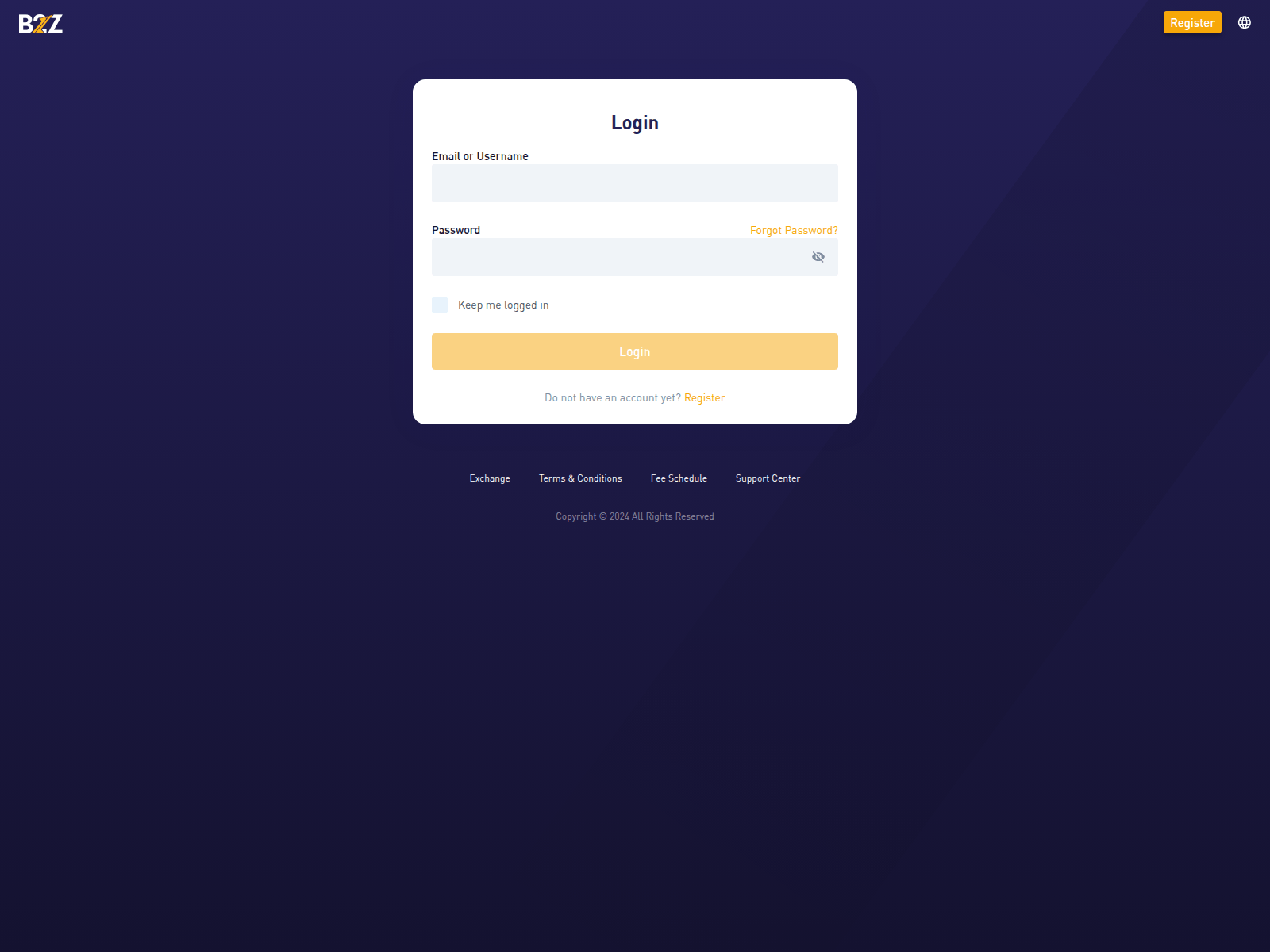 Screenshot of www.b2z-exchange-login.com