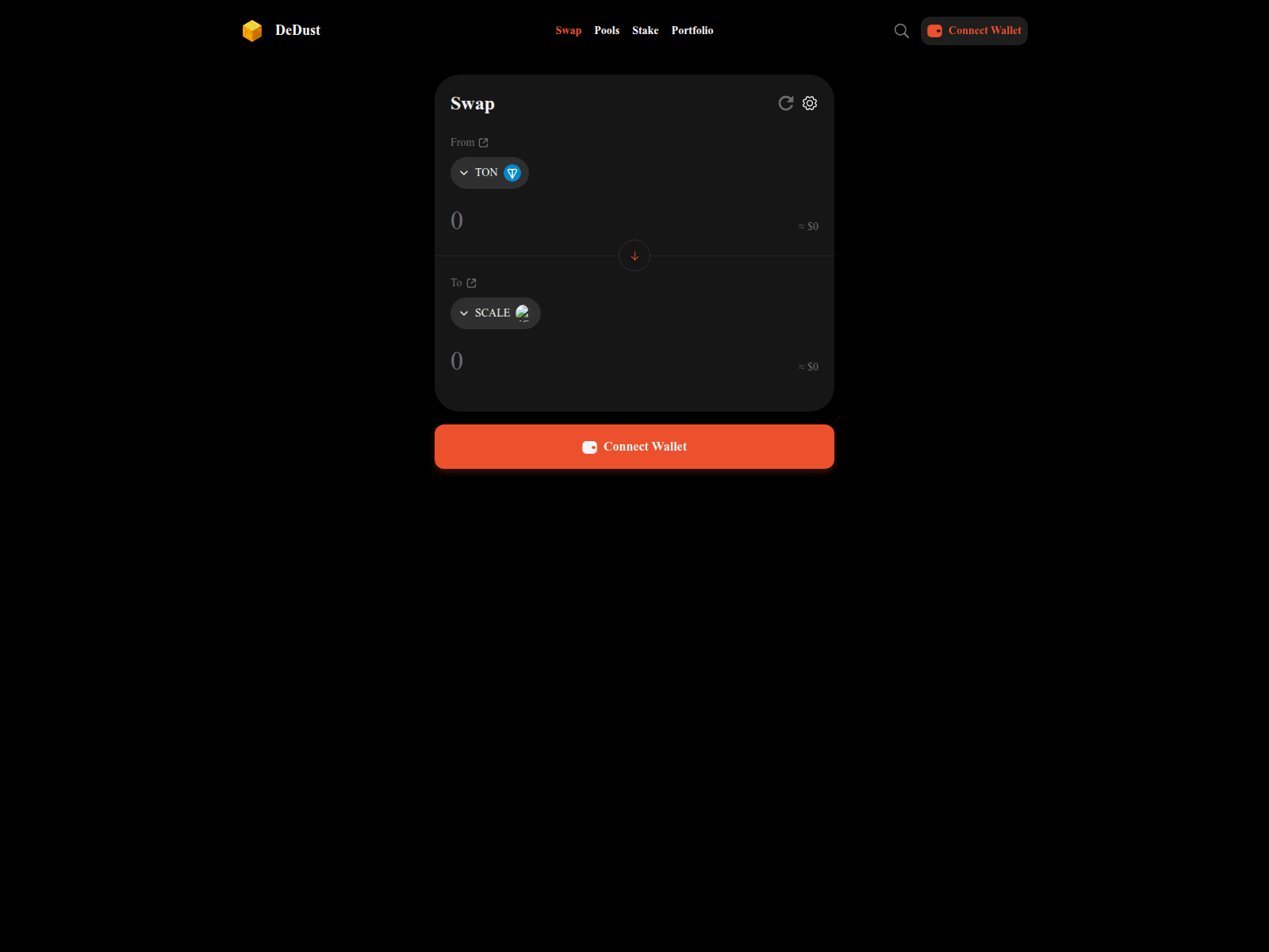 Screenshot of www.dedust-swap.com