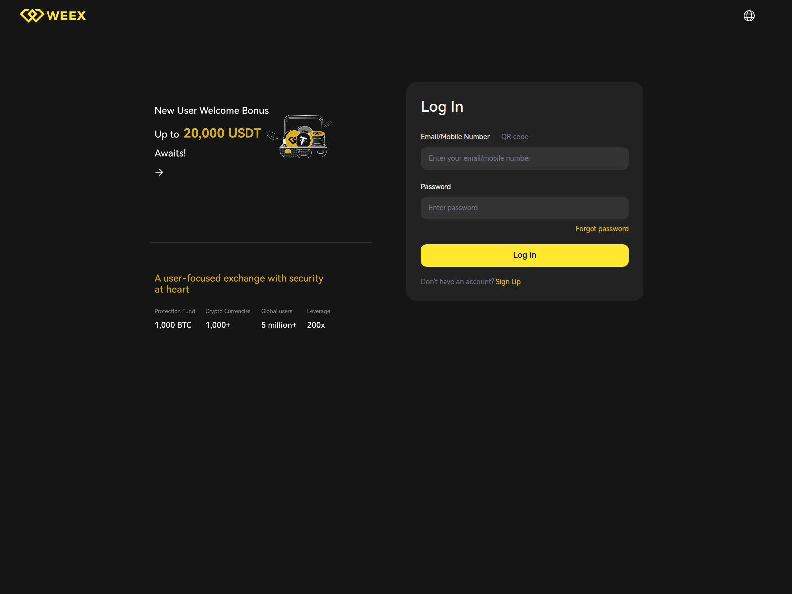 Screenshot of weex-login.com