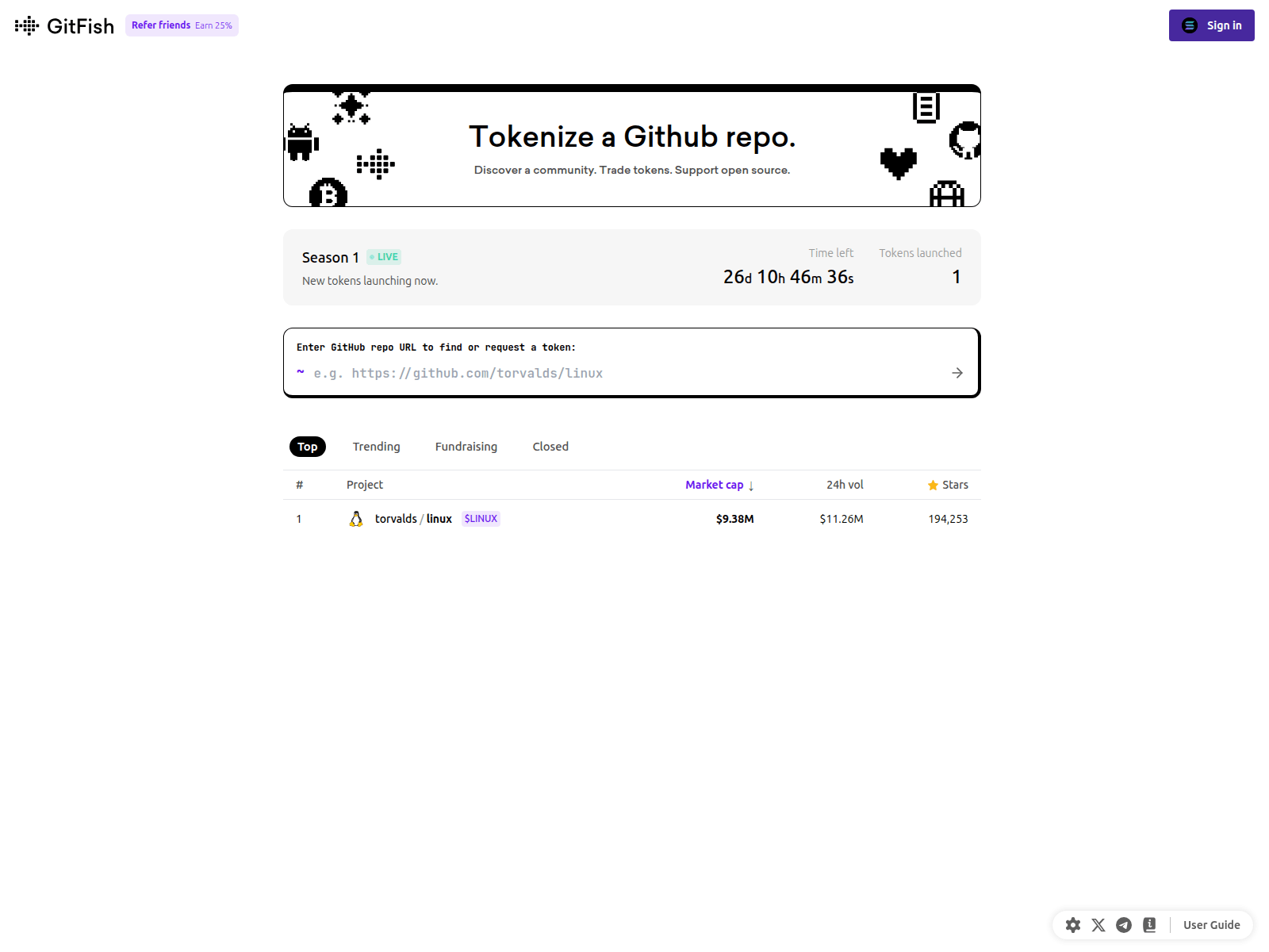 Screenshot of gitfish.io