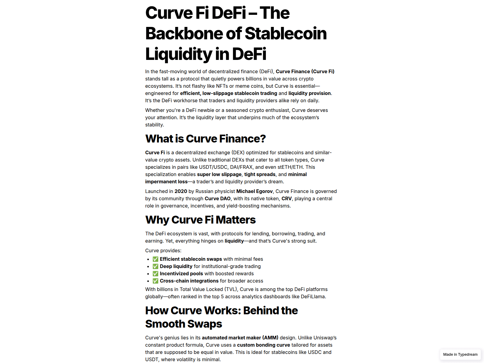 Screenshot of learn--curve-fi-defi.typedream.app