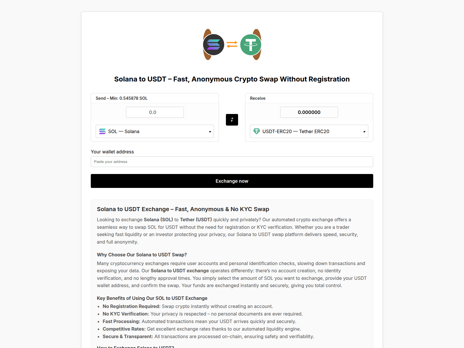 Screenshot of solana-to-usdt.com