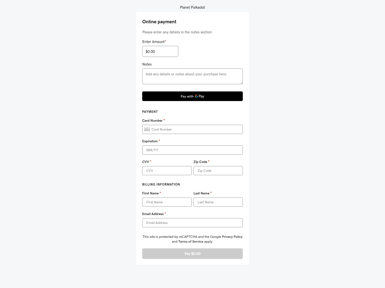 Screenshot of pay.planetpolkadot.com
