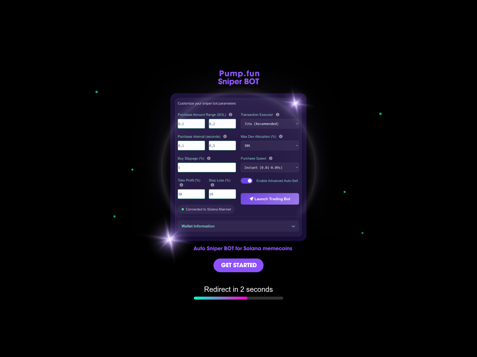 Screenshot of sniperpump.fun