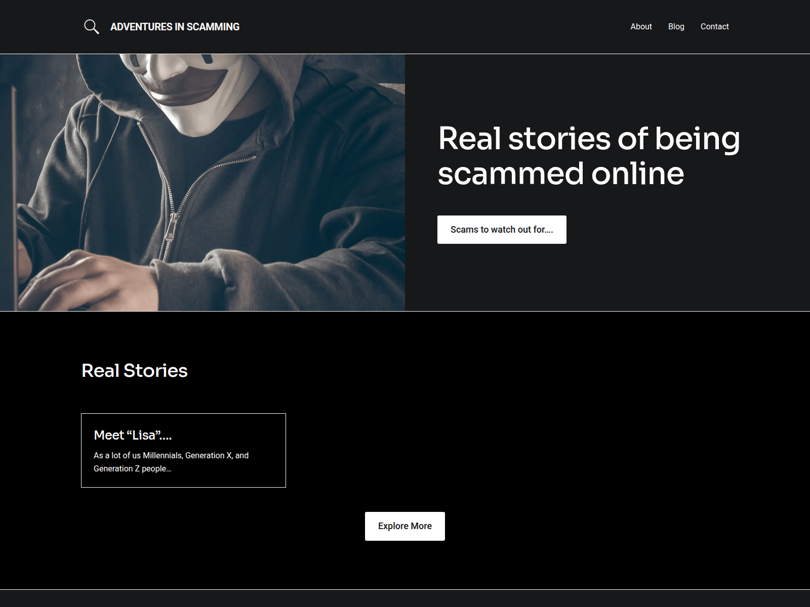 Screenshot of adventuresinscamming.site