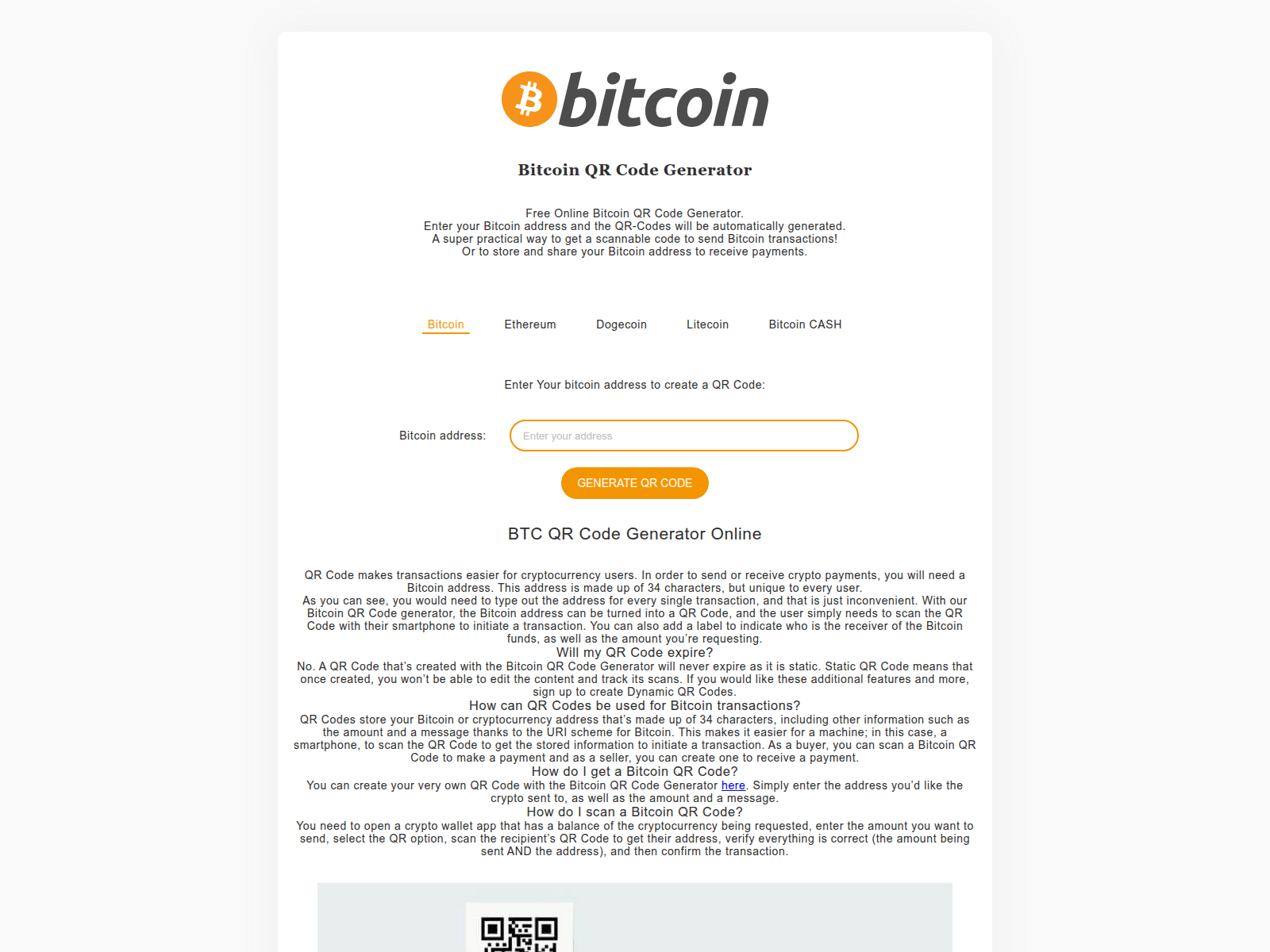 Screenshot of coin-qr.to