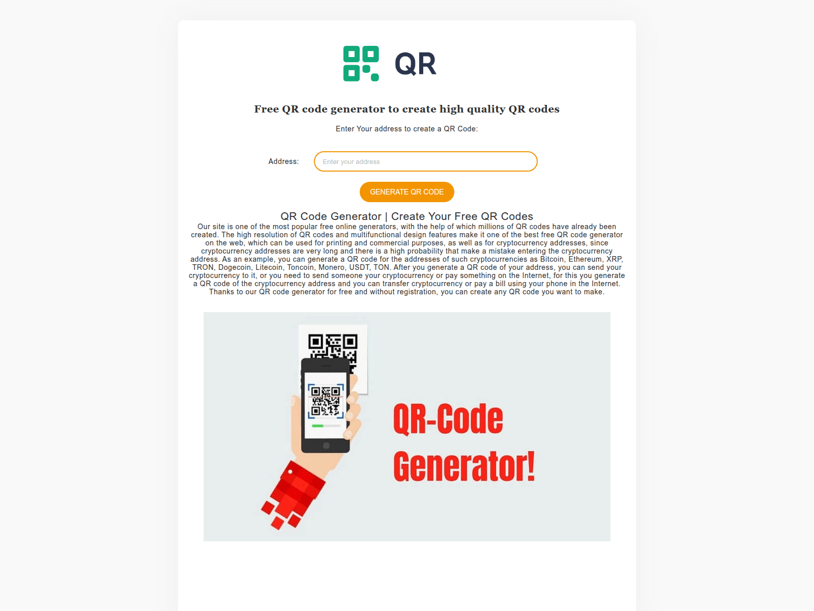 Screenshot of qrcode-free.com
