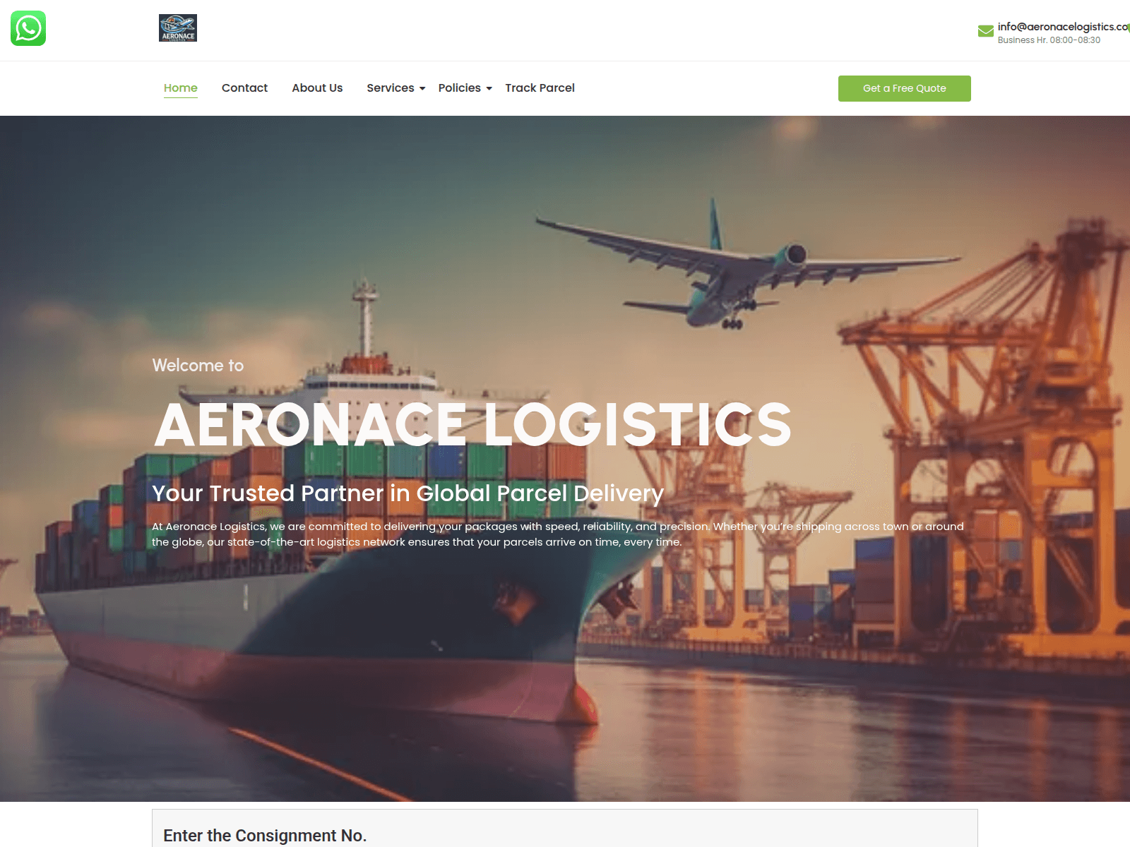 Screenshot of aeronacelogistics.com